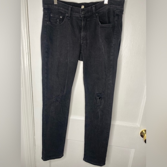 RAG & BONE Boyfriend Distressed Black Denim Jeans - Picture 1 of 8